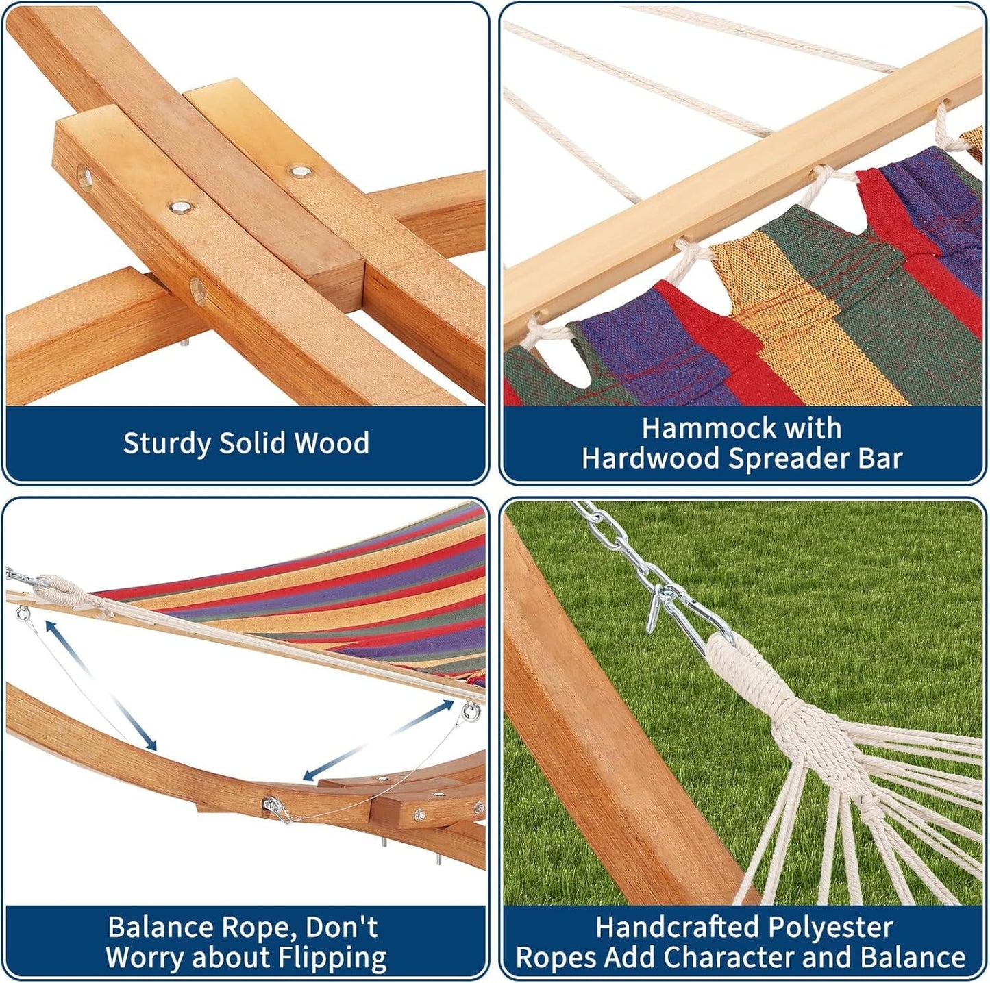 Hammock Stand, Wood Hammock Stand Only, Wood Weatherproof Outdoor Hammock with Stand for Patio Backyard Indoor, Max 330 Lbs, Curved