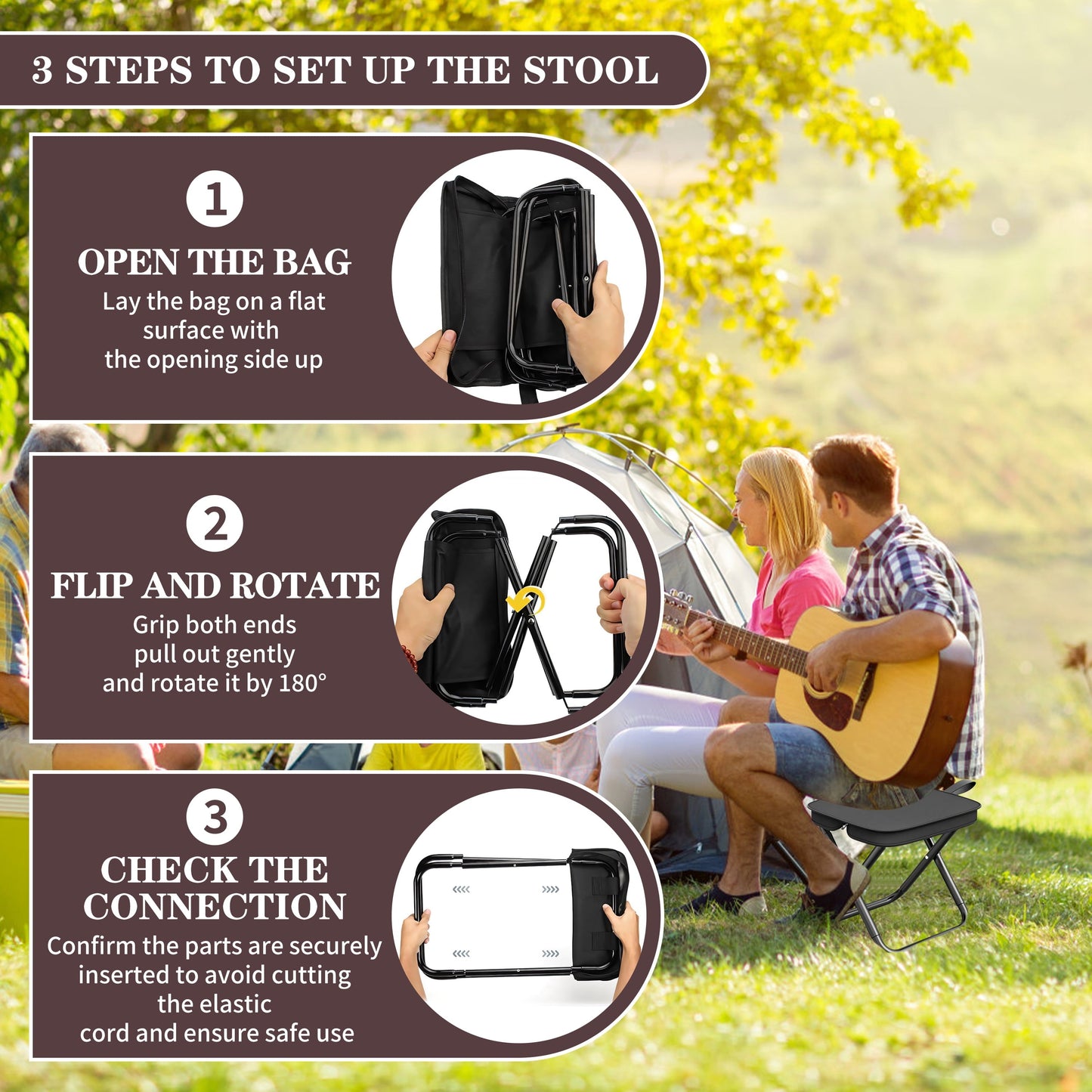 2 Pack Camping Stools, 10.6 Inch Compact Camping Chair, Portable Folding Chair with Carry Bag, Lightweight Folding Stool Seat for Outdoor Hiking, Fishing, Picnic and Party, Hold Up to 220 LB, Black