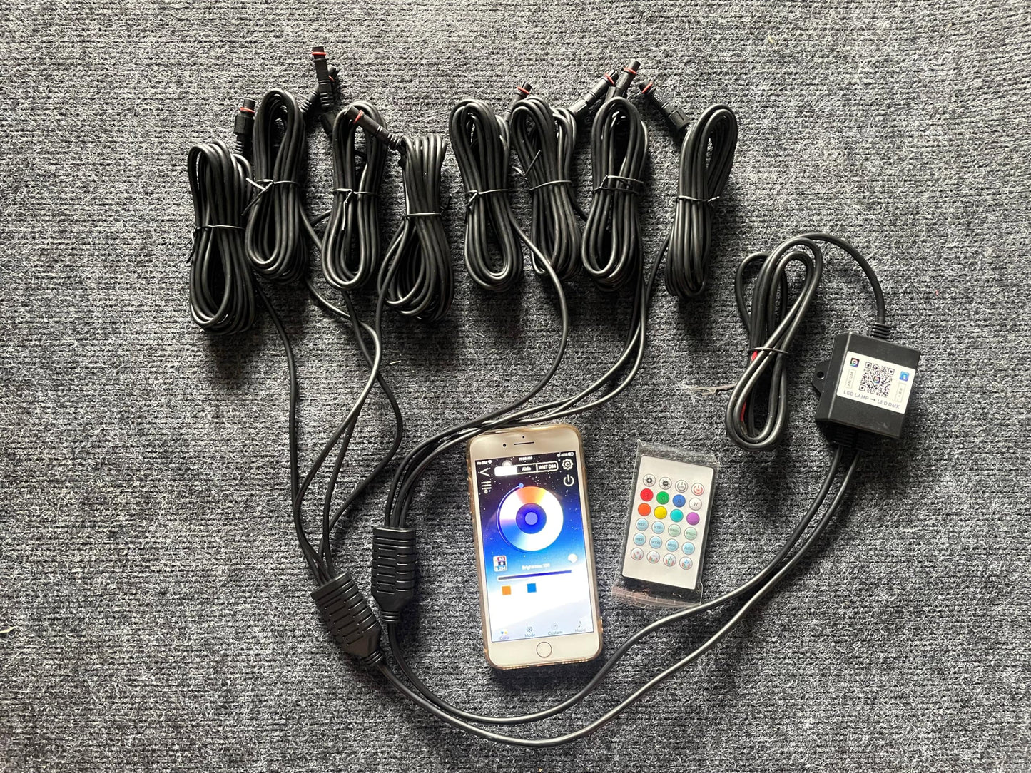 8PCS 4FT Full Tinted LED Black Out PCB Smoked Chasing + RGB Multi-Color + Solid Color Light Strips for Polaris Slingshot Hood Lights Car Truck Front Grille Ryker Spyder APP+RF