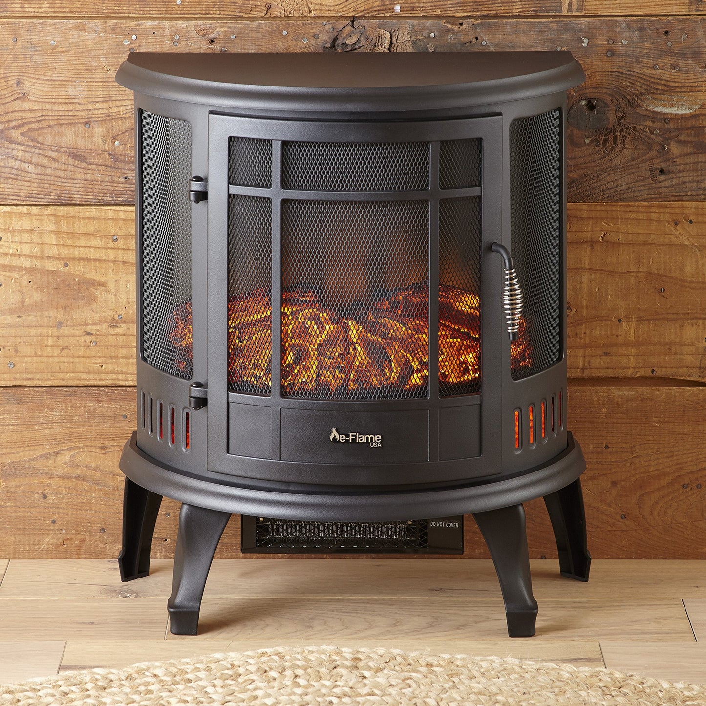 e-Flame USA Regal Freestanding Electric Fireplace Stove - 3-D Log and Fire Effect (Black)