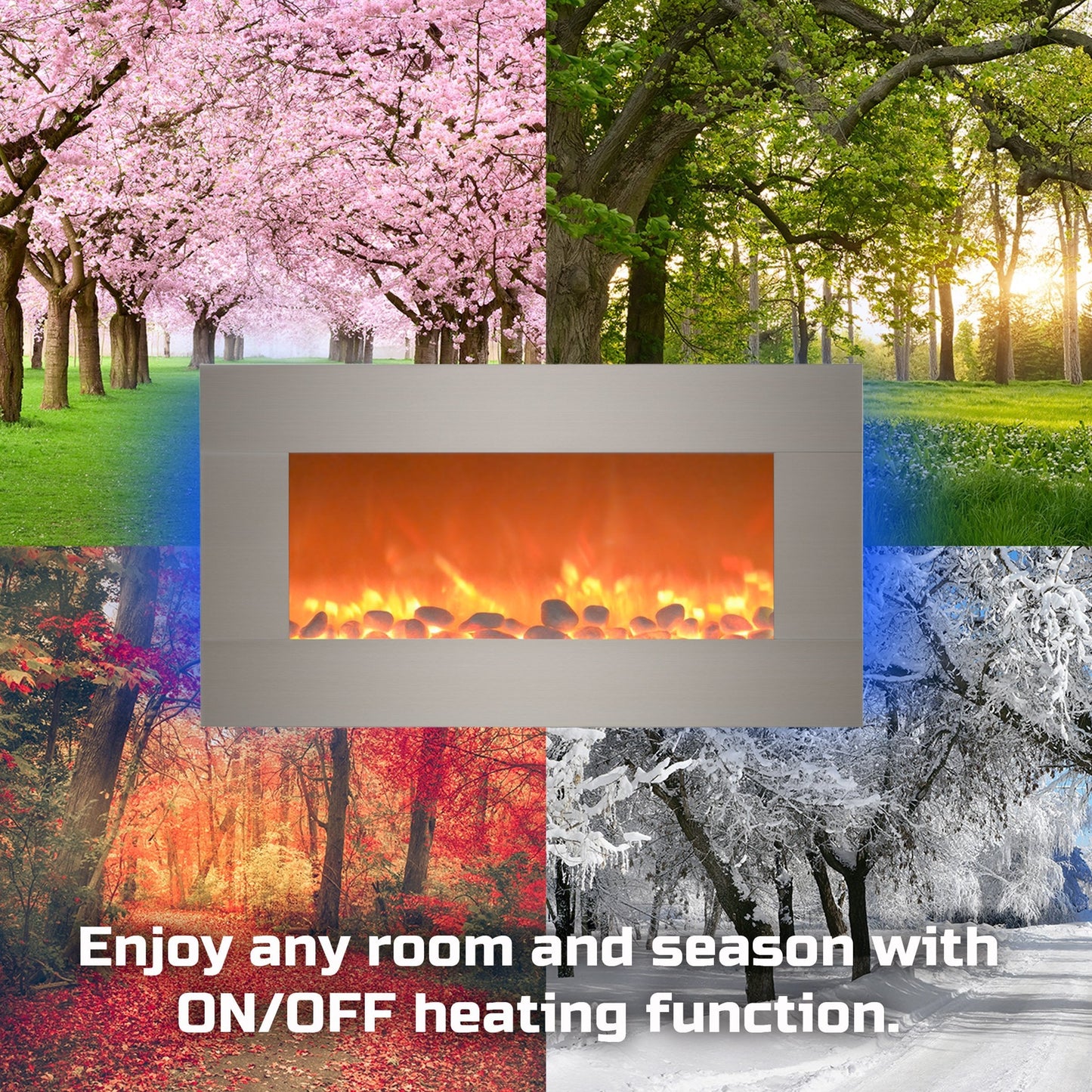 Electric Fireplace - 30 Inch Wall Mounted Fireplace - 13 Backlight Colors and Remote Controlled LED Flames, Heat, and Brightness by Northwest (Silver)