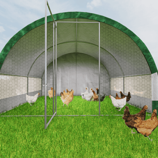 Chery Industrial Large Chicken Coop Metal Chicken Run Dome Shape Walk-in Fence All Covered with PE Cloth, 12.4 ft ×12.4 ft