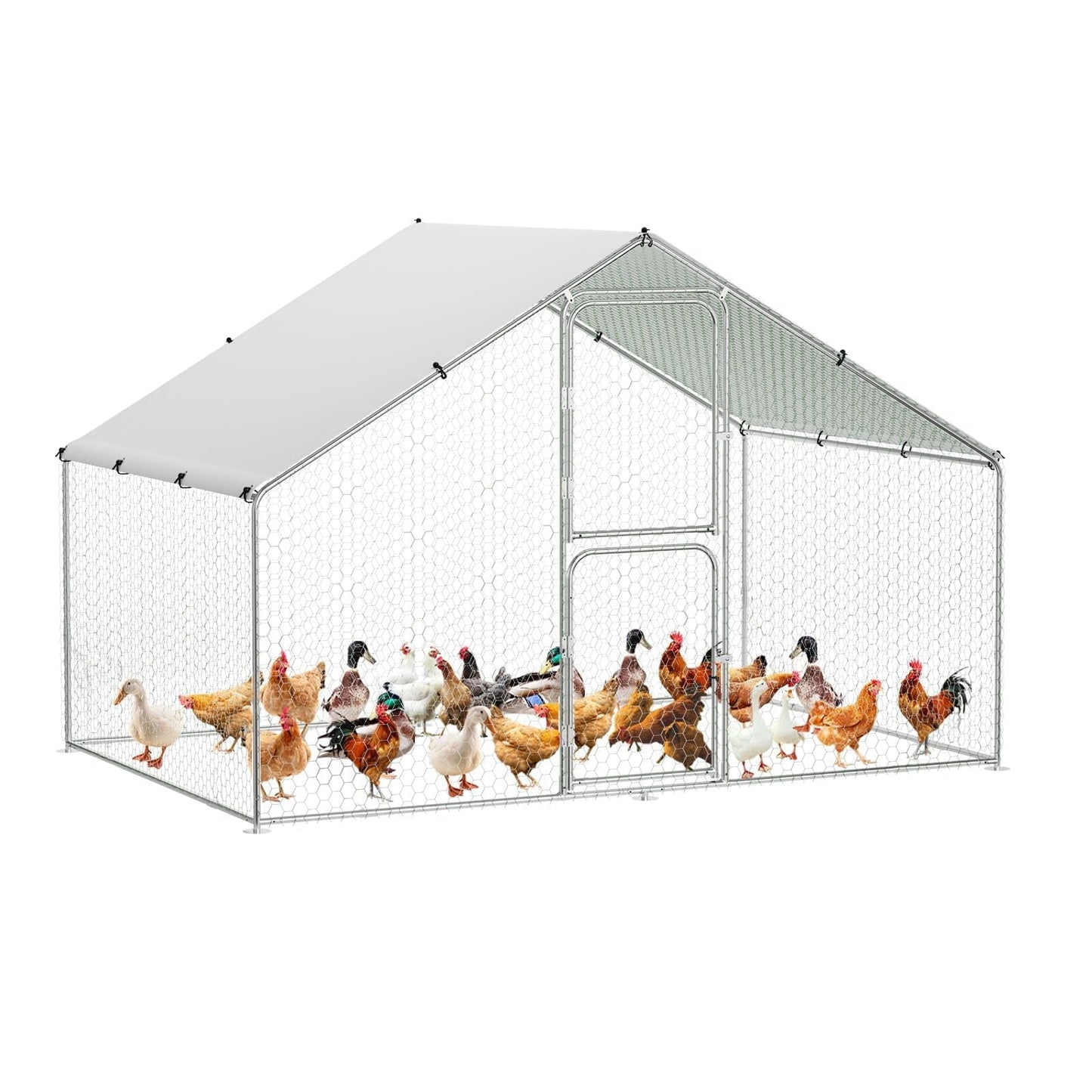 Danolapsi Large Metal Chicken Coop Run for Waterproof and Anti-UV Roof Cover,Outdoor Walk-in Cage Peak Hen House for Yard Farm