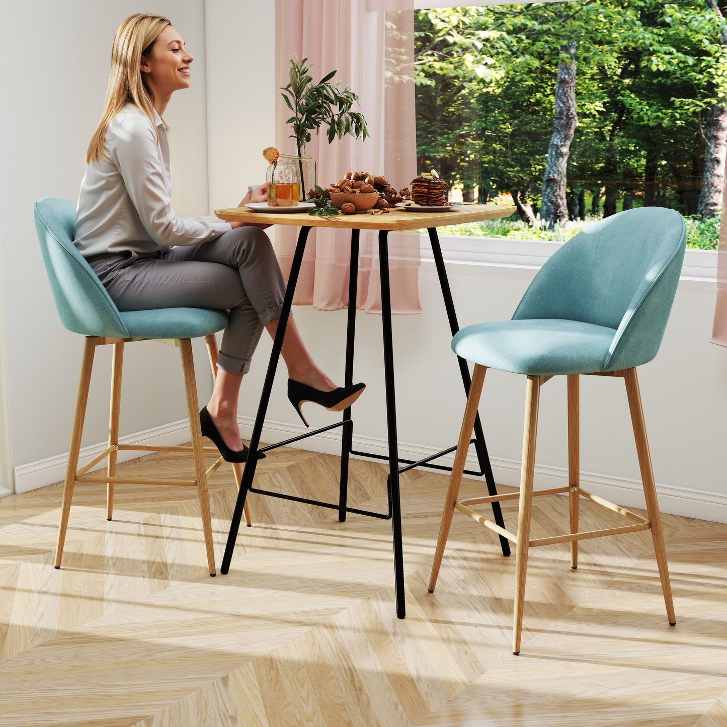 Homy Casa 2-Pack Swivel Patio Bar Stools, 26" Outdoor Bar Chairs for Backyard, Balcony, Bistro