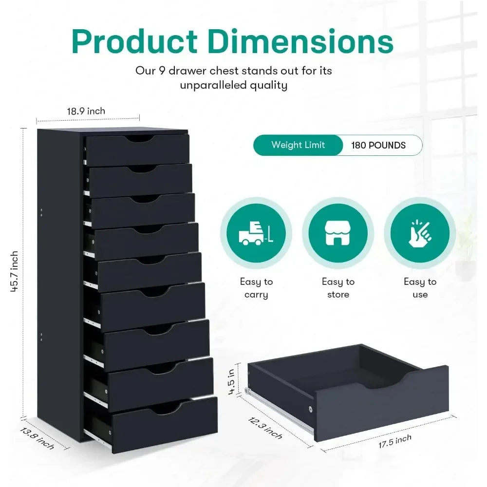 Bianca 9-Drawer Wood Storage Dresser