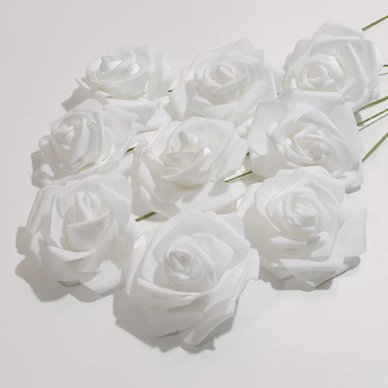 50pcs White PE Rose Flower Heads