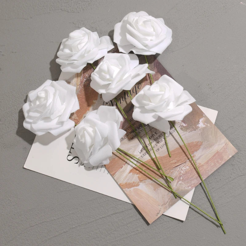 50pcs White PE Rose Flower Heads
