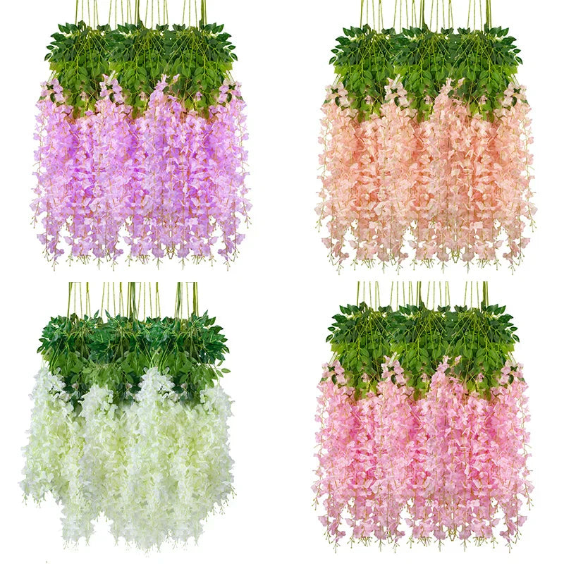 12PCS Silk Wisteria Vine Hanging Flowers