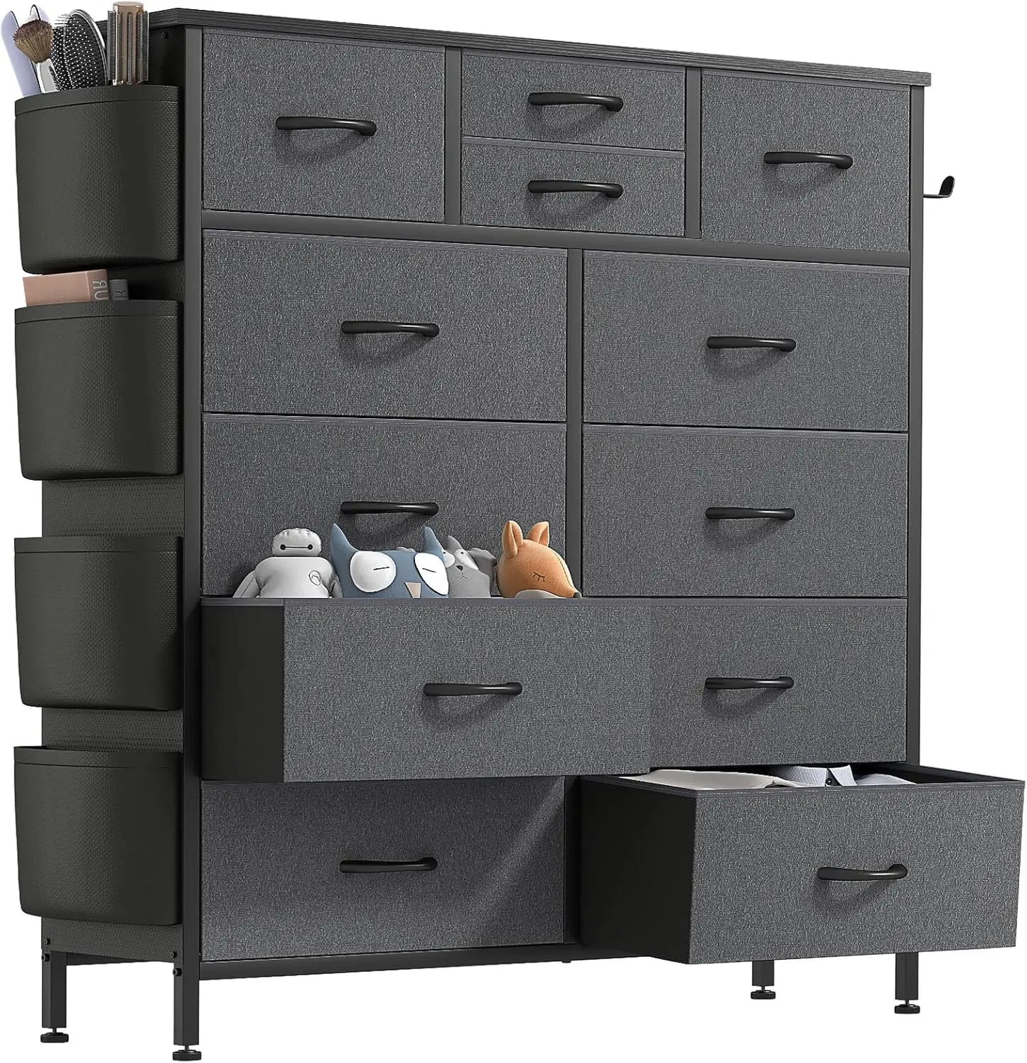 Black 12-Drawer Dresser with Hooks