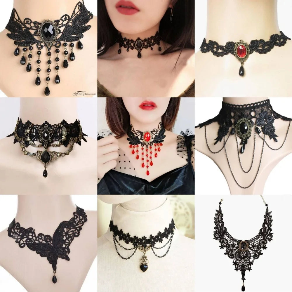 Black lace gothic choker necklace