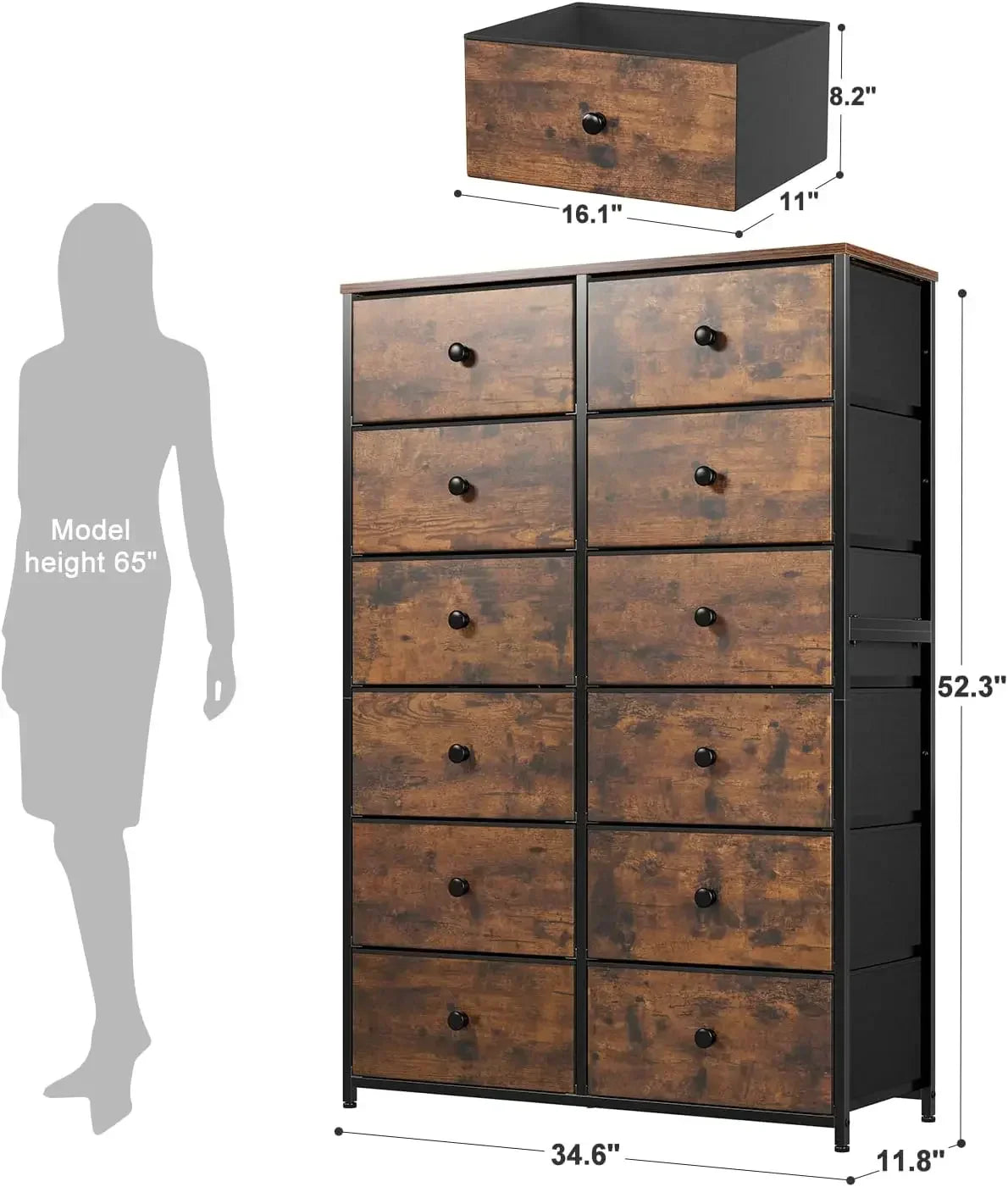 12-Drawer Tall Dresser with Wood Top
