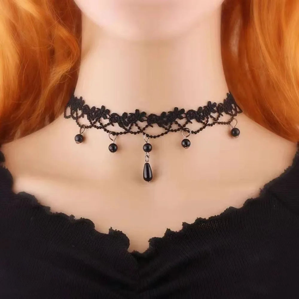 Black lace gothic choker necklace
