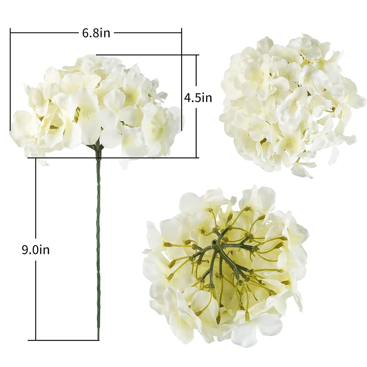 10PCS Silk Hydrangea Heads with Stems