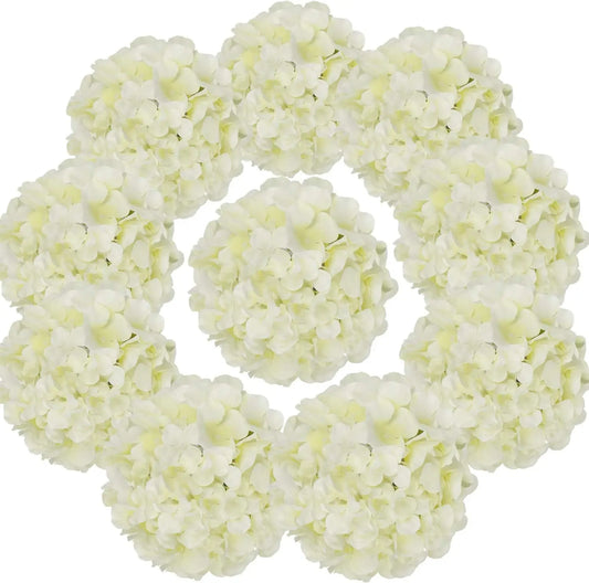 10PCS Silk Hydrangea Heads with Stems