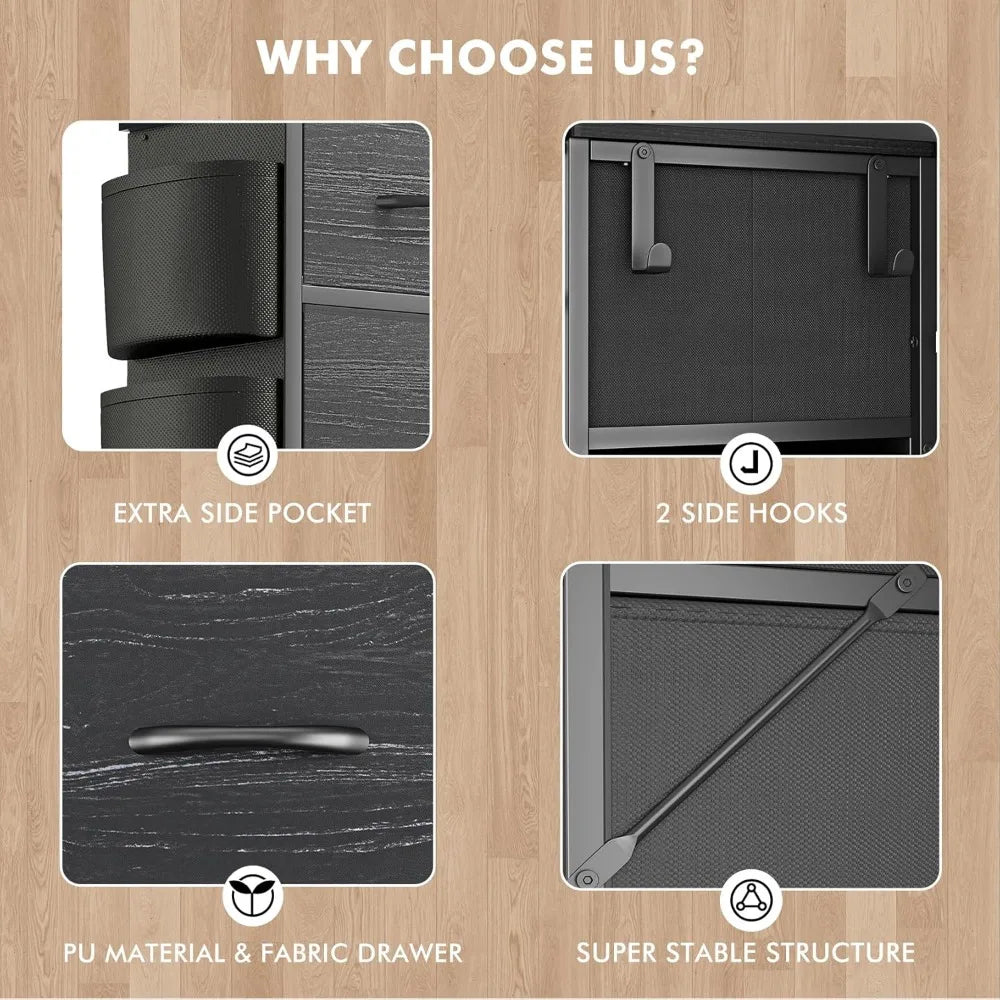 Black 12-Drawer Dresser with Hooks