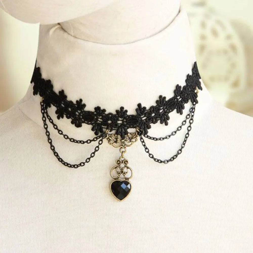 Black lace gothic choker necklace