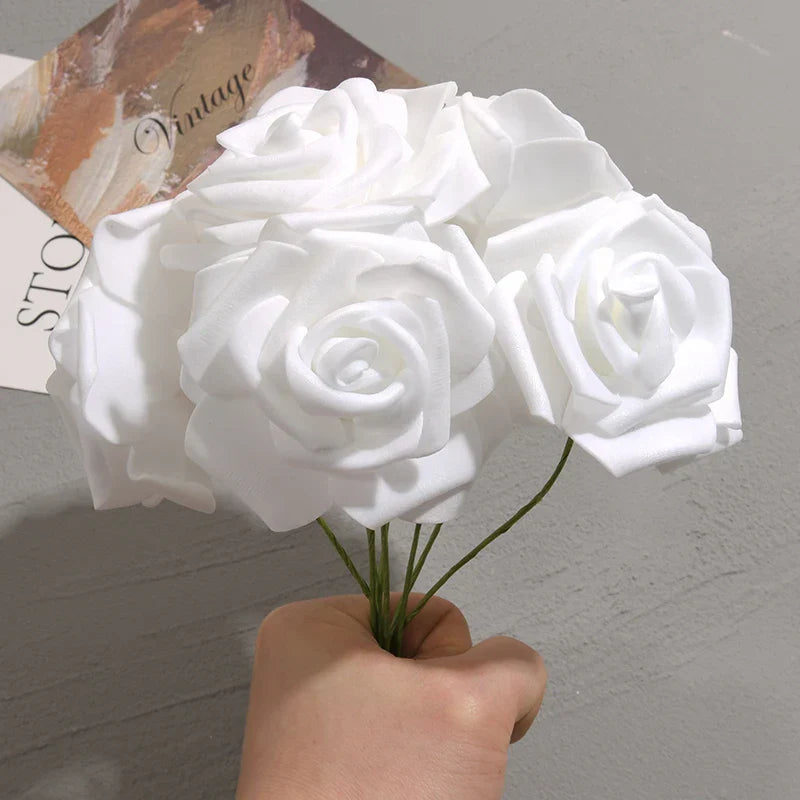 50pcs White PE Rose Flower Heads