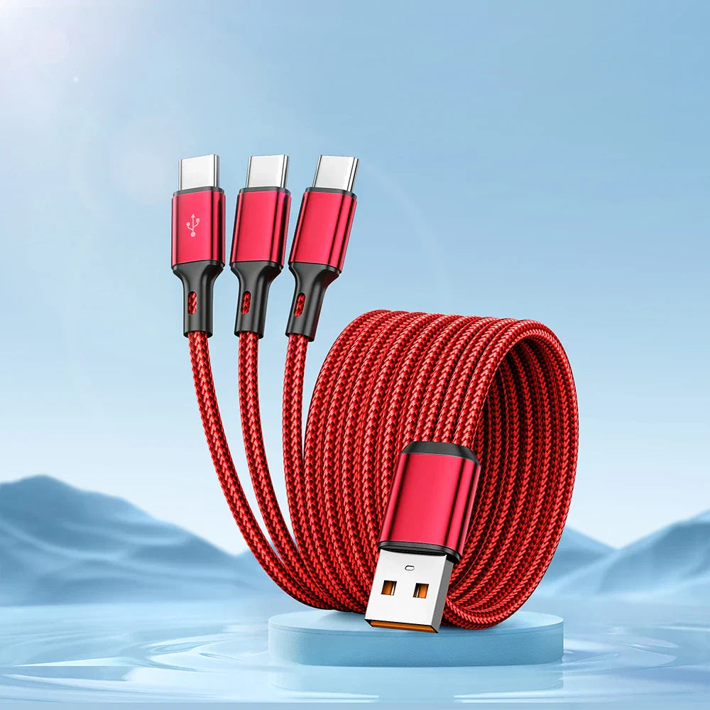3-in-1 USB-A to 3×Type-C 100W Cable