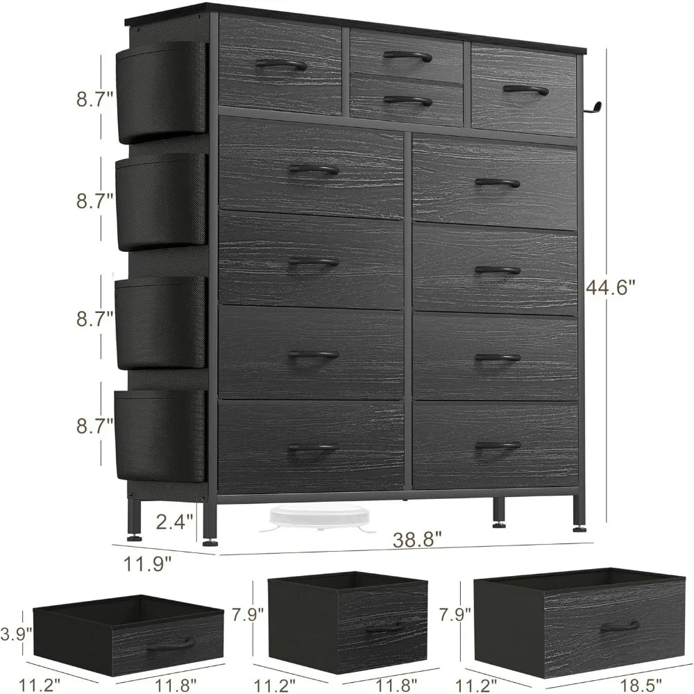 Black 12-Drawer Dresser with Hooks
