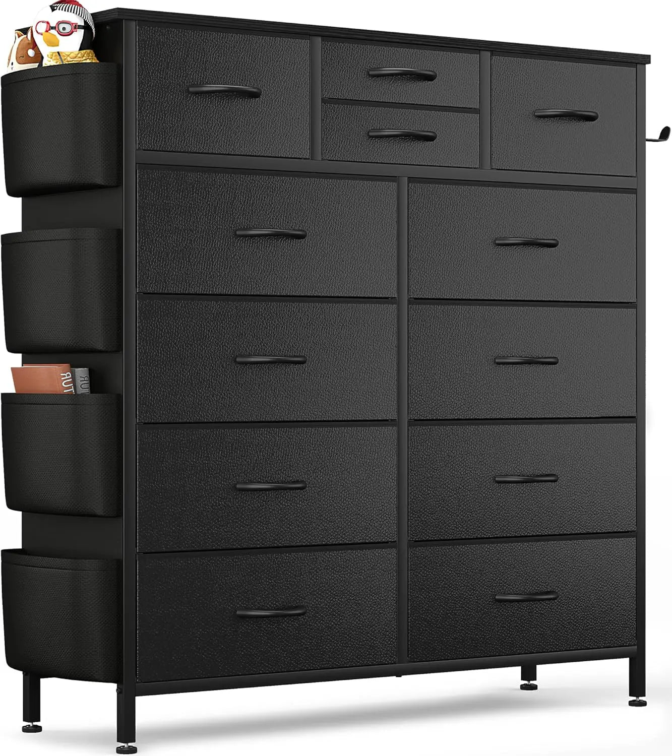 Black 12-Drawer Dresser with Hooks