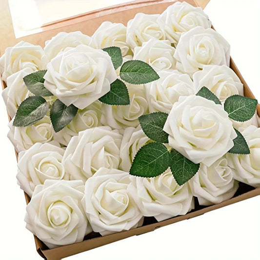 25PCS Artificial Roses with Stems for DIY