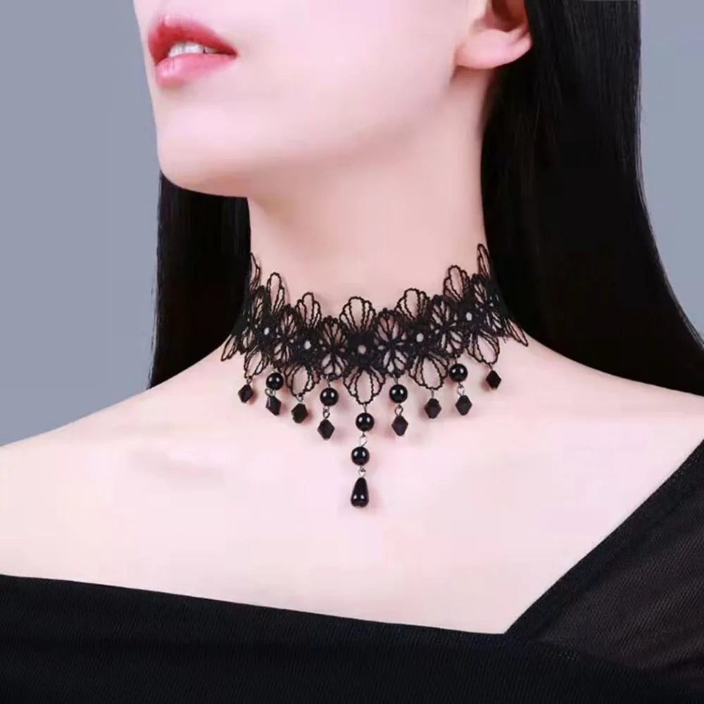 Black lace gothic choker necklace