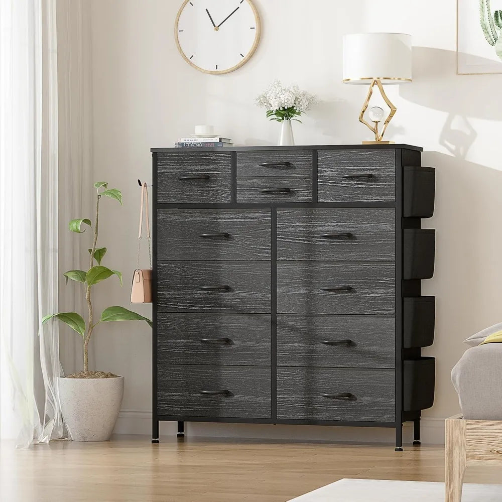 Black 12-Drawer Dresser with Hooks