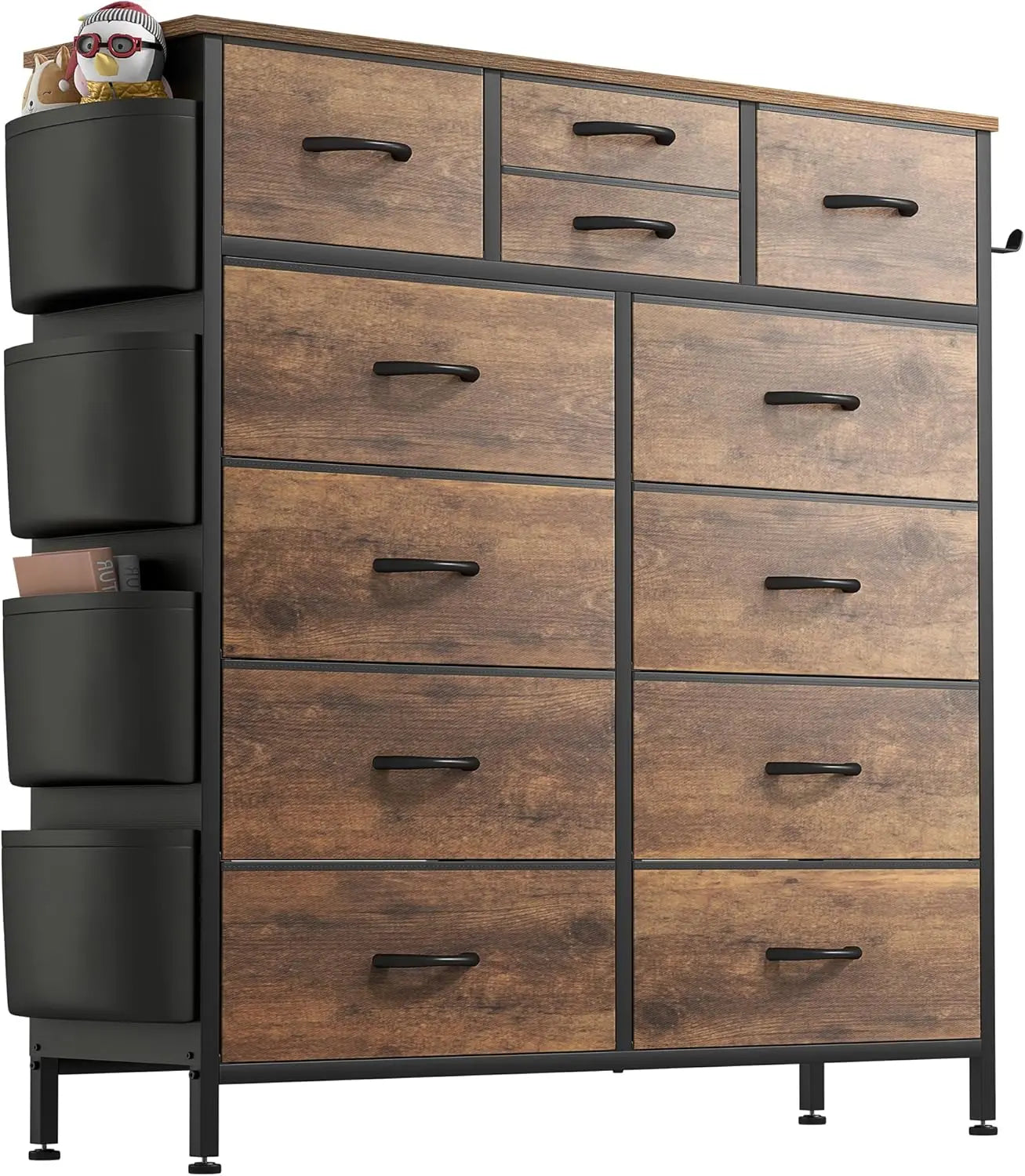 Black 12-Drawer Dresser with Hooks