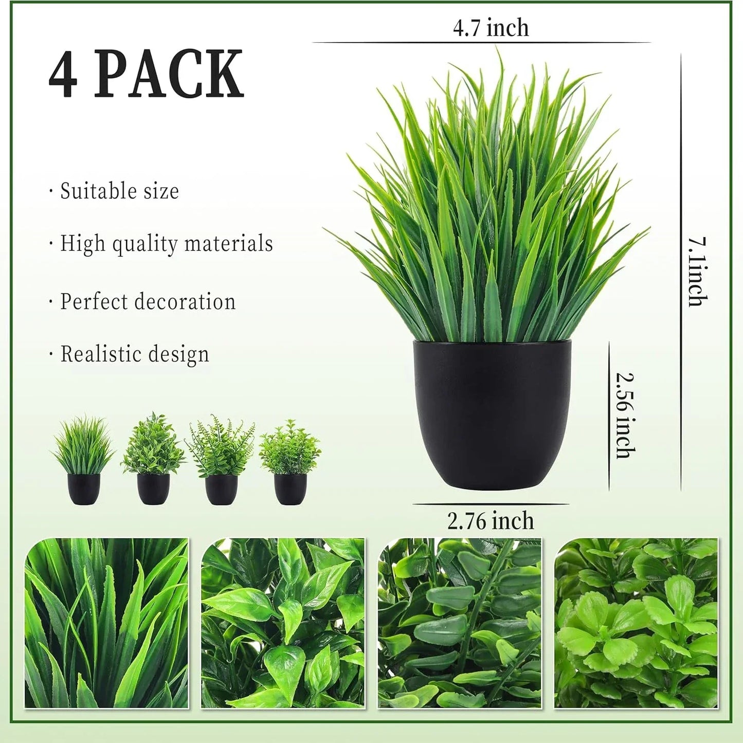 4-Pack Small Artificial Plants Décor