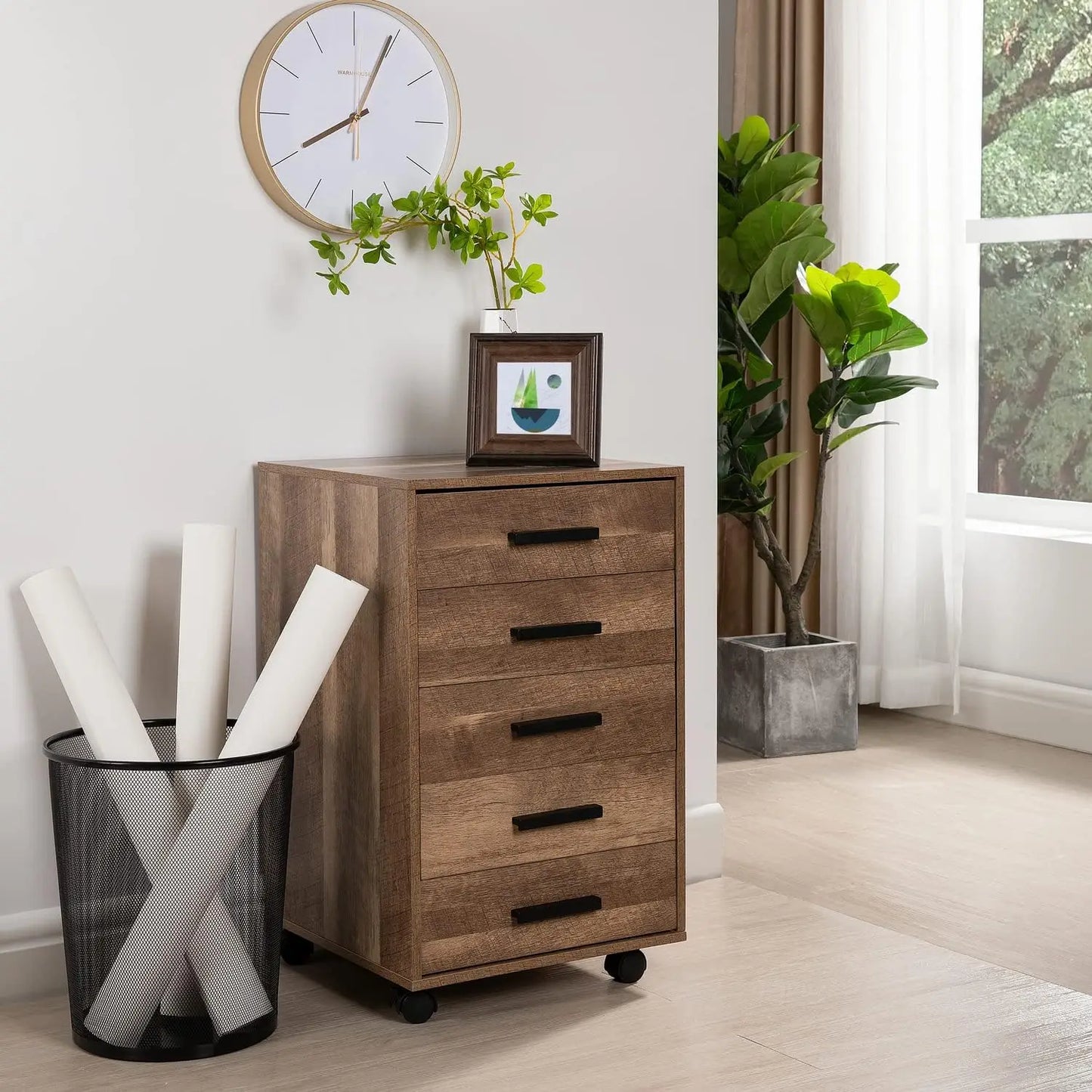 5-Drawer Tall Dresser with Wheels