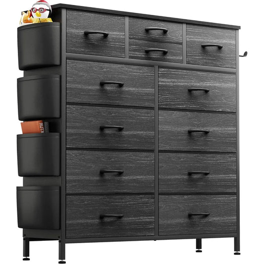 Black 12-Drawer Dresser with Hooks