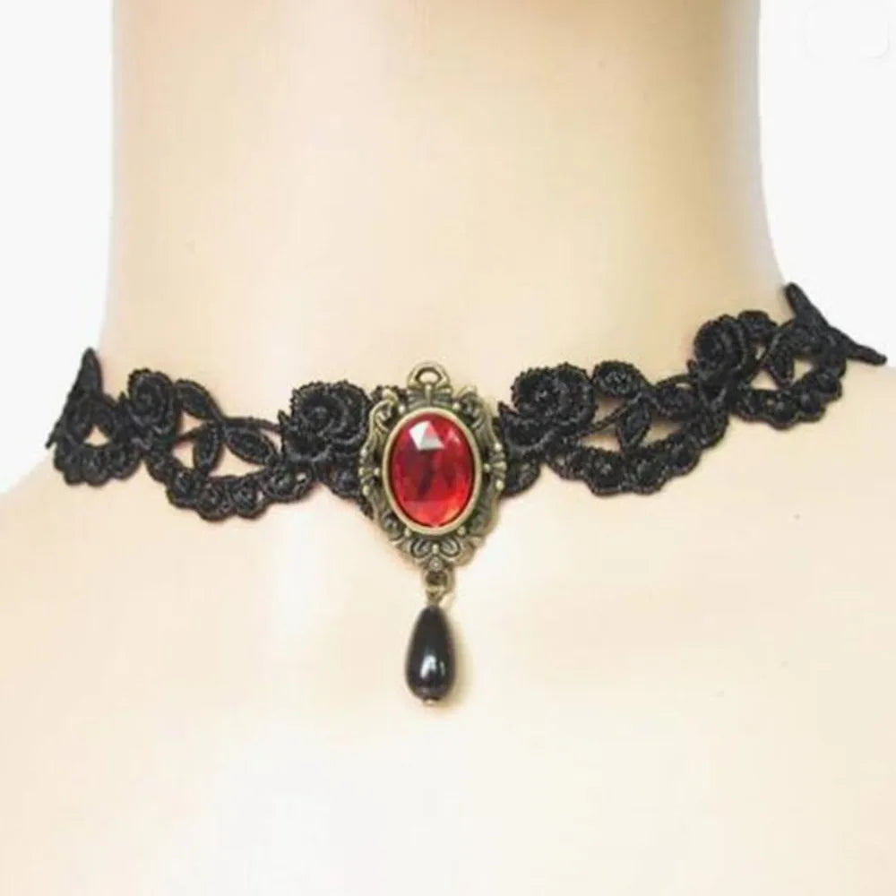 Black lace gothic choker necklace