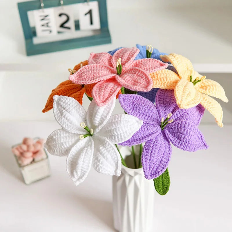 Hand-Knitted Crochet Lily Bouquet Gift