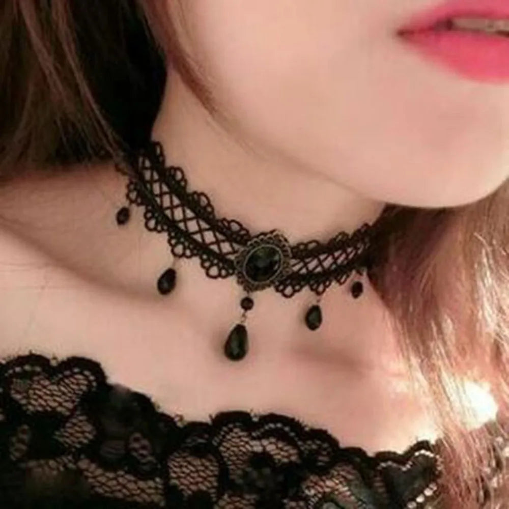 Black lace gothic choker necklace
