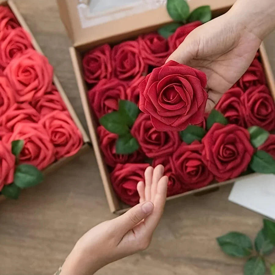 25PCS Artificial Roses with Stems for DIY