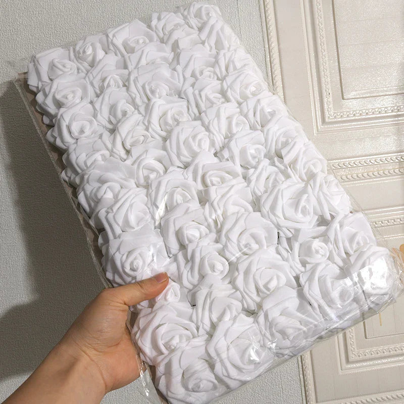 50pcs White PE Rose Flower Heads