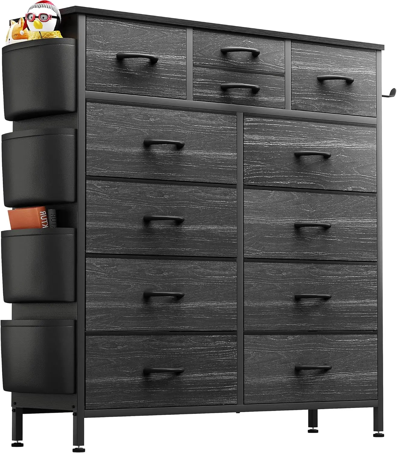 Black 12-Drawer Dresser with Hooks