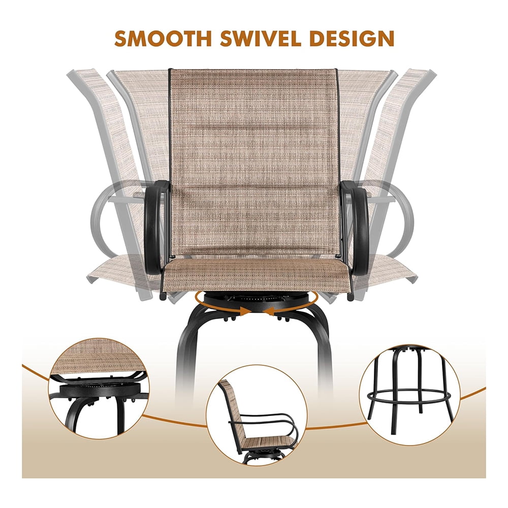 2 Piece Patio Swivel Bar Stools Bistro Chairs with High Armrest/Back/Footrest, All Weather Padded Seating Outdoor Furniture Chairs for Yard, Lawn & Garden, Black/Brown