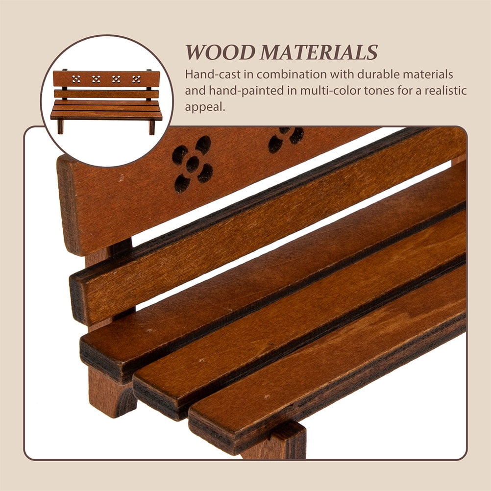 Homoyoyo 2Pcs Miniature Garden Benches for Doll House Decor in Light Brown Wood Compact Shape with Lifelike Design