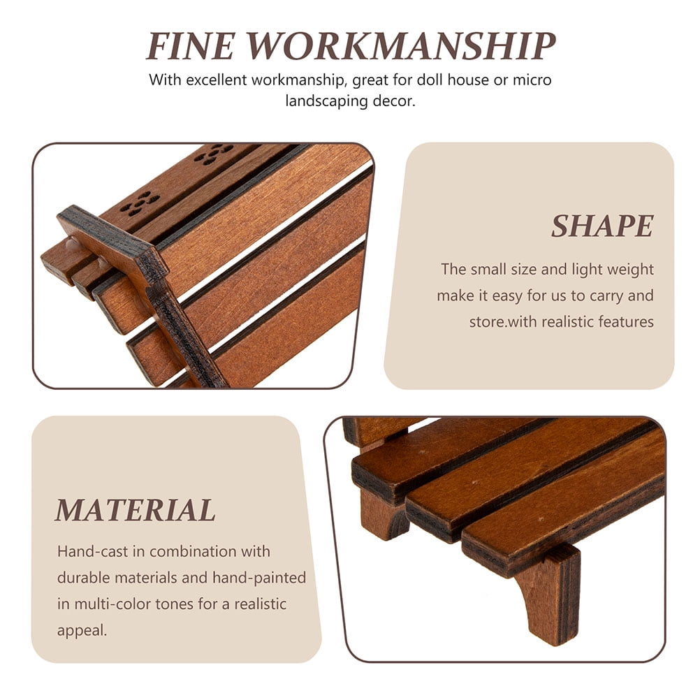 Homoyoyo 2Pcs Miniature Garden Benches for Doll House Decor in Light Brown Wood Compact Shape with Lifelike Design