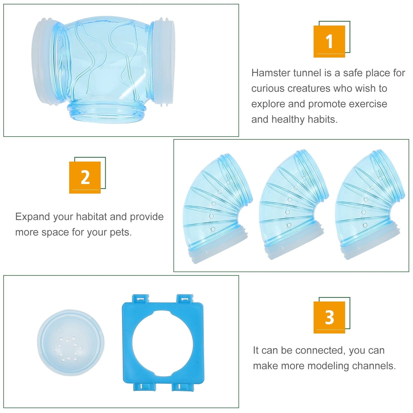 Blue Plastic Hamster Cage Tube for Pet Use DIY Tailored Tunnel Toy Expandable