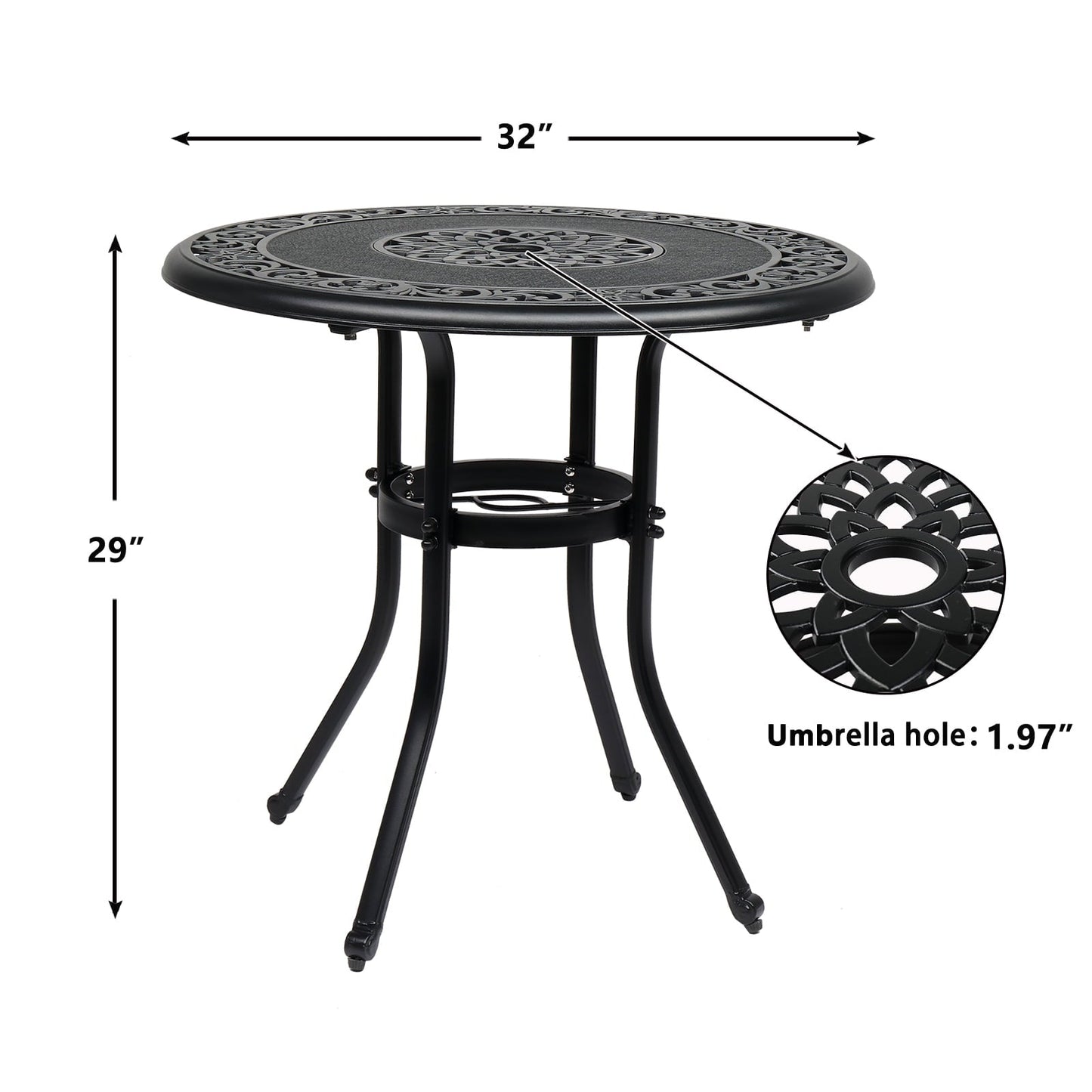 HiiKaa 32 in Cast Aluminum Patio Outdoor Bistro Round Dining Table with Frosted Surface,Bronze