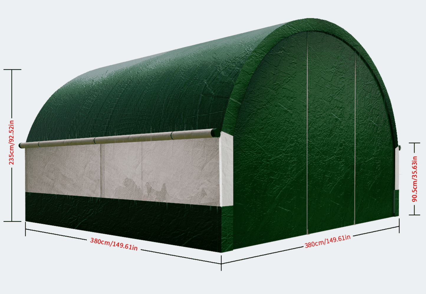 Chery Industrial Large Chicken Coop Metal Chicken Run Dome Shape Walk-in Fence All Covered with PE Cloth, 12.4 ft ×12.4 ft