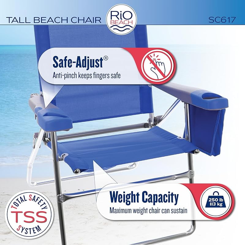 17" Extended Height 4-Position Folding Beach, Camping, Lawn Chair