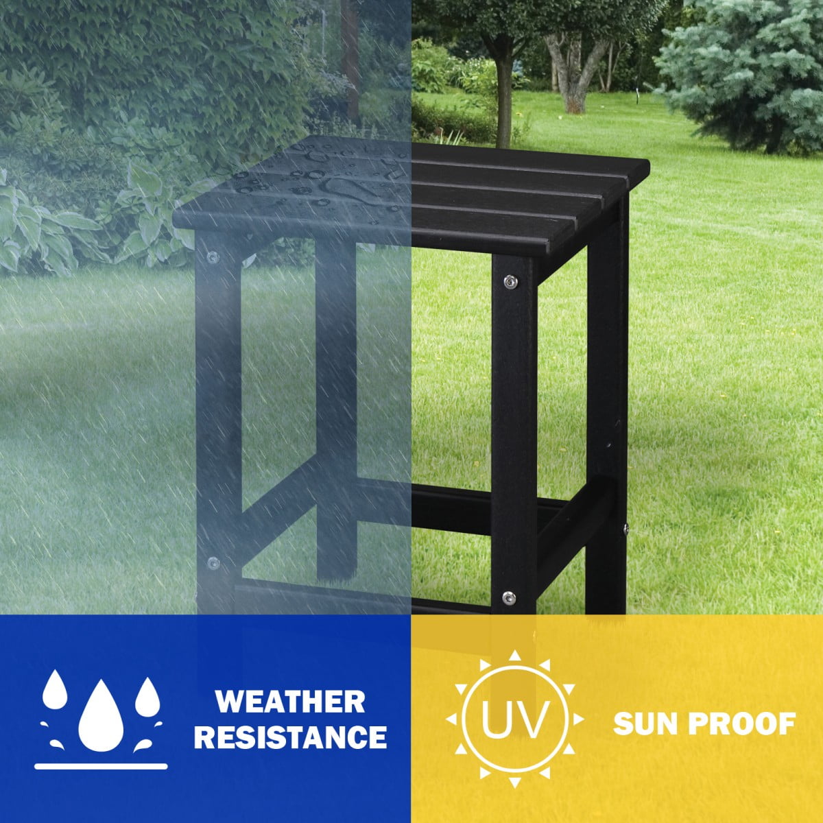 IVV 14" Square Outdoor Patio Side Table, Waterproof HDPE End Tables for Backyard Pool Porch Garden Lawn (Black)