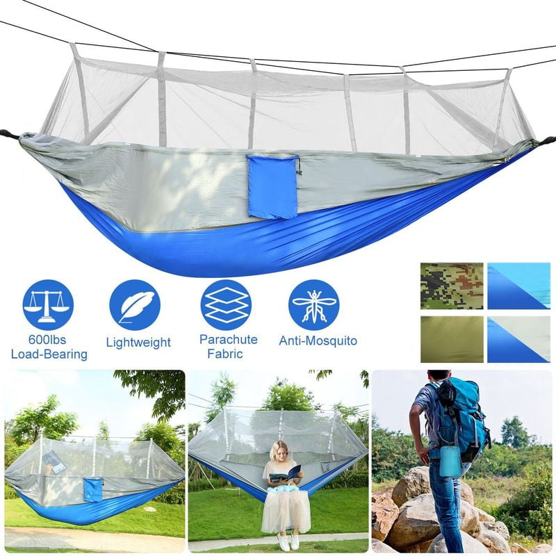 2 Persons Hammock ,600lbs Load W/Mosquito Net Outdoor Hiking Camping Hommock Portable Nylon Swing Hanging Bed