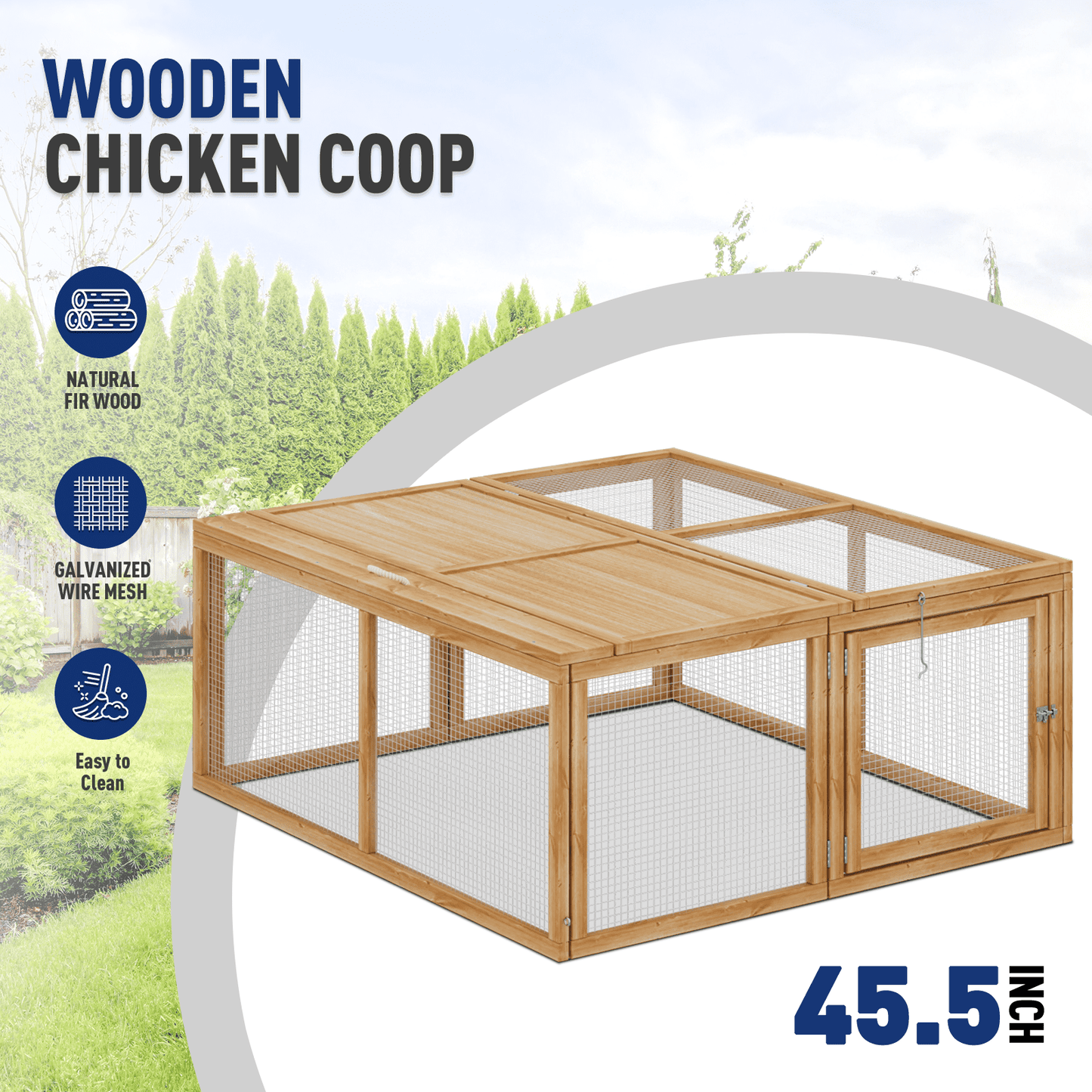 BEZT Foldable Chicken Coop Rabbit Hutch Indoor/Outdoor, Chicken Coop Rabbit Hutch Pet Cage Wood Small Animal Poultry Cage,45.5 x 42.5 x 20 Inch, No Assembly Required(Natural)