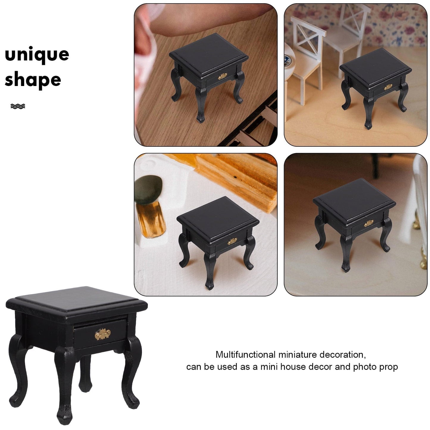 HORIALENCE 1Pcs Miniature End Table 2.1x1.9x1.7in Black Wooden Square French Country For Dollhouse Furniture Hobbyists