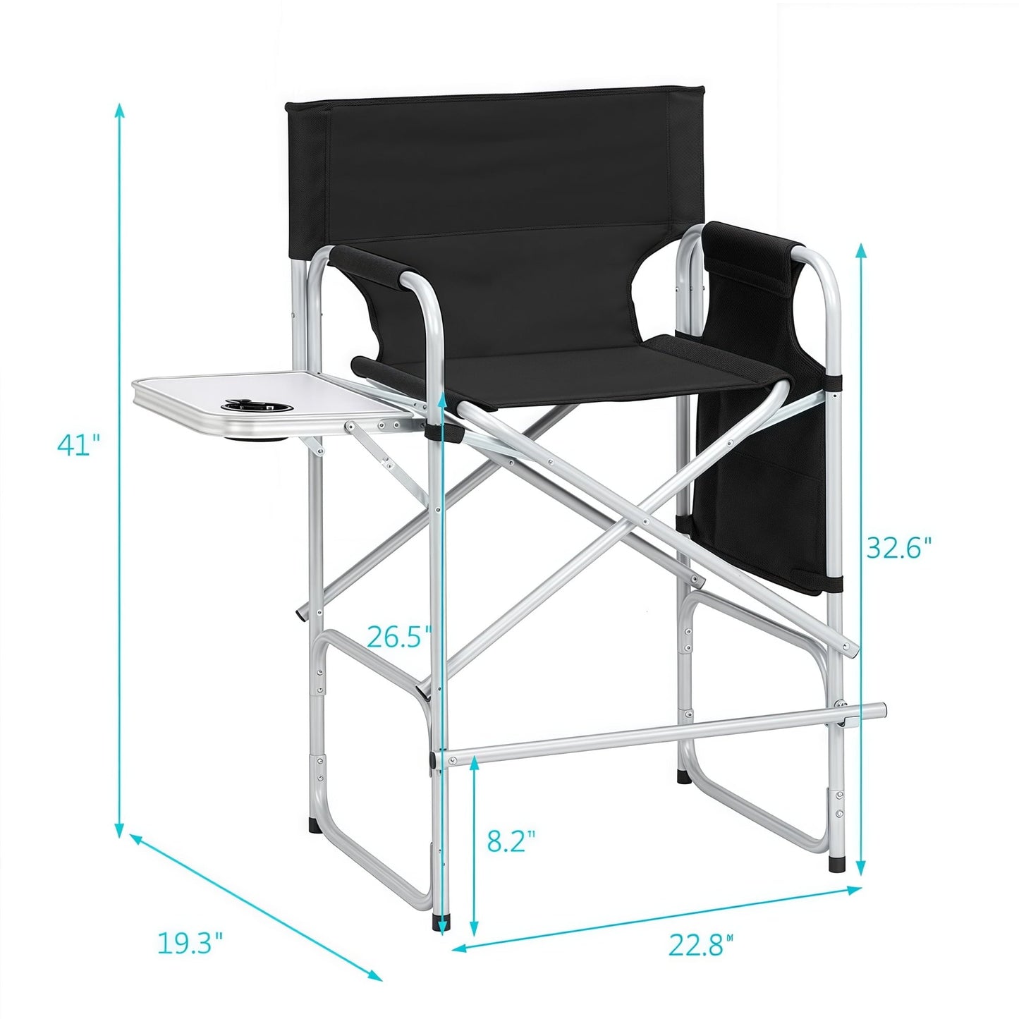 Gundir Tall Director Chair, Adult, Folding Camping Chair with Side Table, Cup Holder and Storage Bags