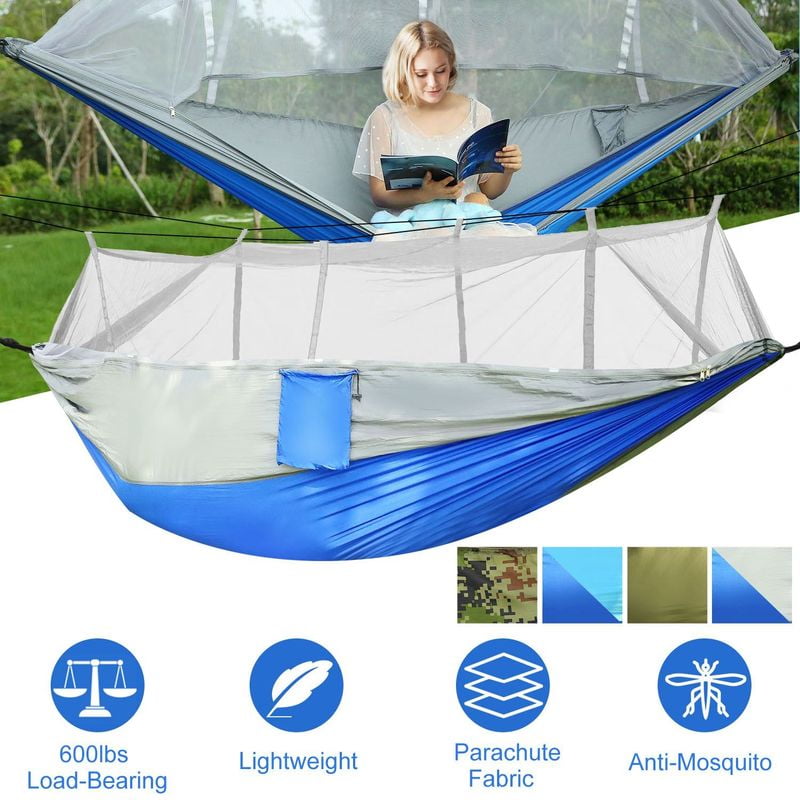 2 Persons Hammock ,600lbs Load W/Mosquito Net Outdoor Hiking Camping Hommock Portable Nylon Swing Hanging Bed